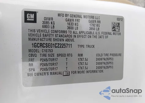 2012 Chevrolet Silverado 1500 Lt из США, поврежденный, VIN 1GCRCSE01CZ225711